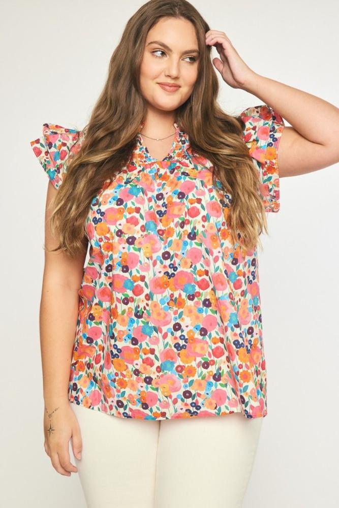 SMELL THE FLOWERS RUFFLE BLOUSE CURVY 