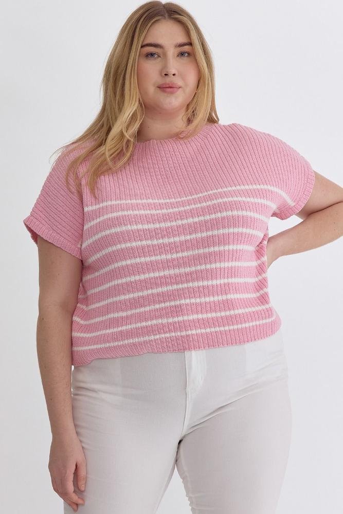 PICTURE ME PINK STRIPED TOP CURVY 